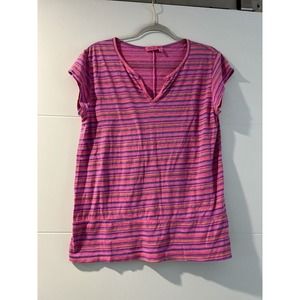 Fresh Produce Top Medium Pink Cotton Slub Short Sleeve Shirt Casual Women's